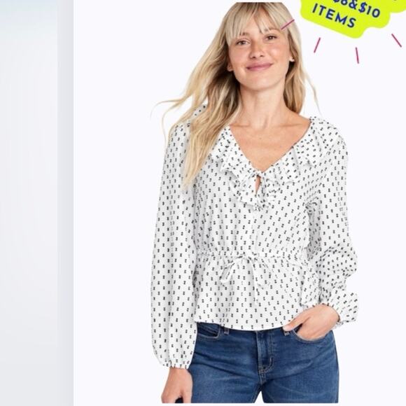 Old Navy ruffled peplum blouse size Small peasant top boho preppy Parisian chic - Picture 1 of 8